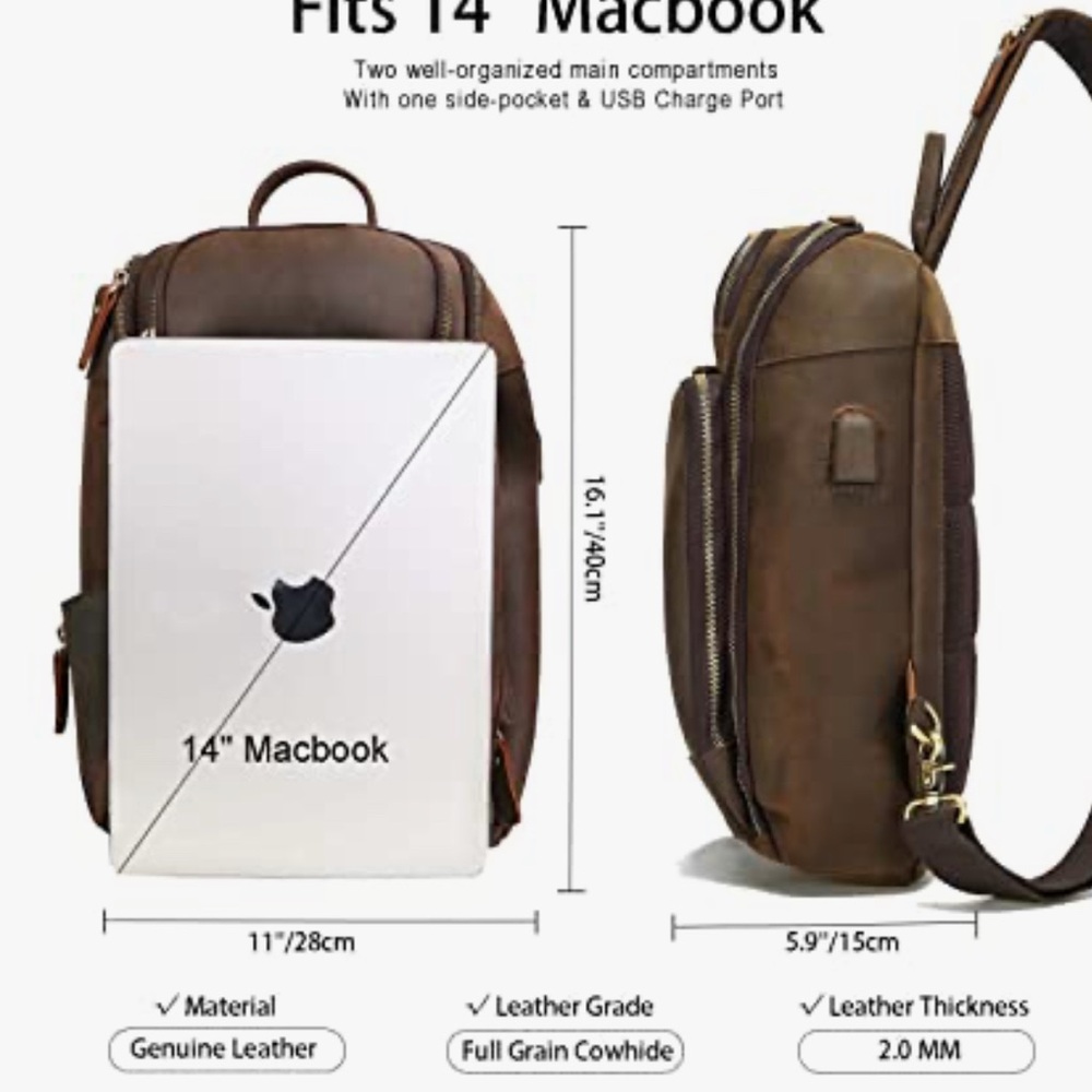 Men's Blue Leather Backpack